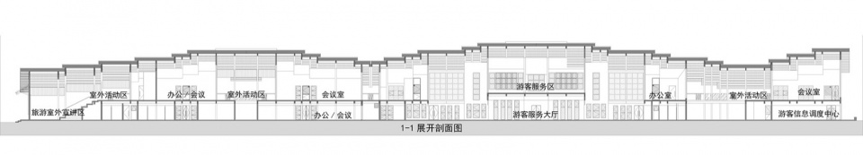 康县游客中心纵向剖面展开图 ©共生建筑