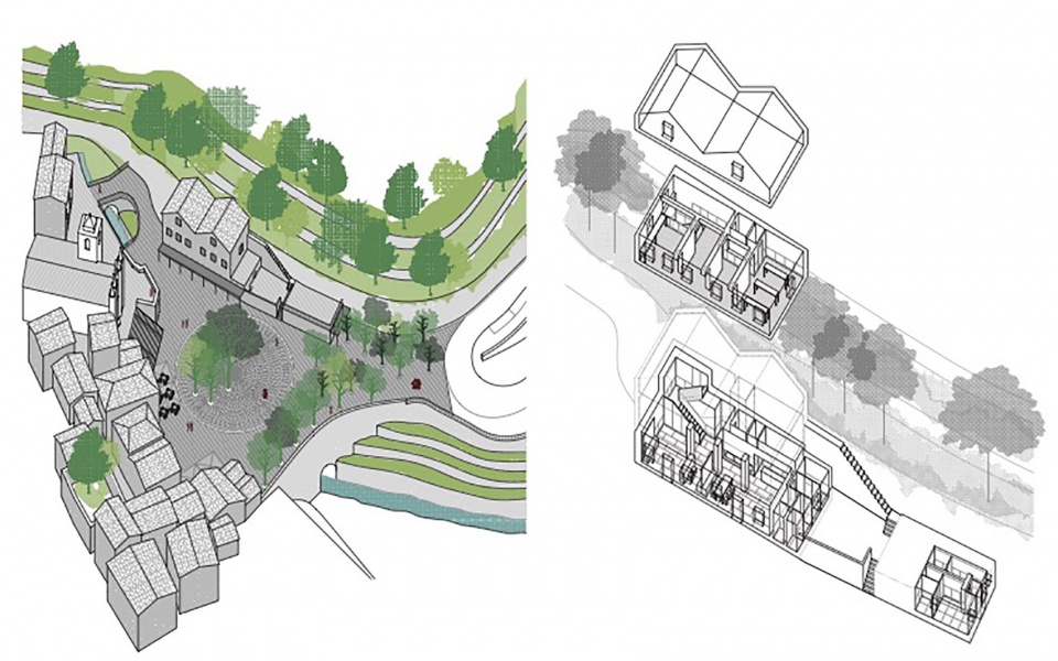 Square and Tourist Office Piódão Drawing 02 拷贝