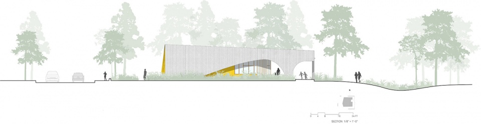 West Elevation youth sports complex field house by brooks scarpa