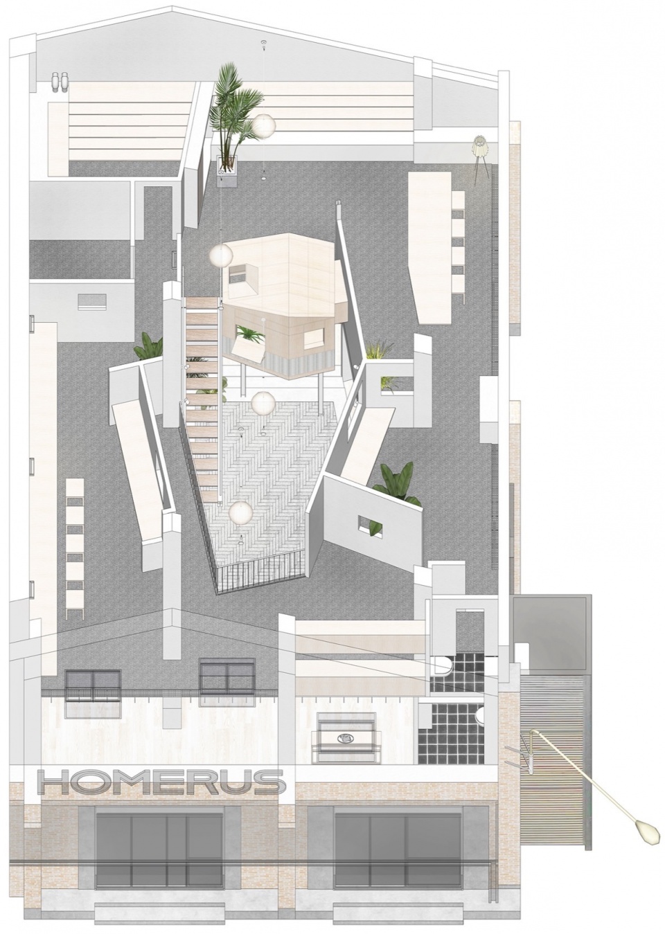 Hexagonal Court Homer Shop Office by Jin Qiuye Studio