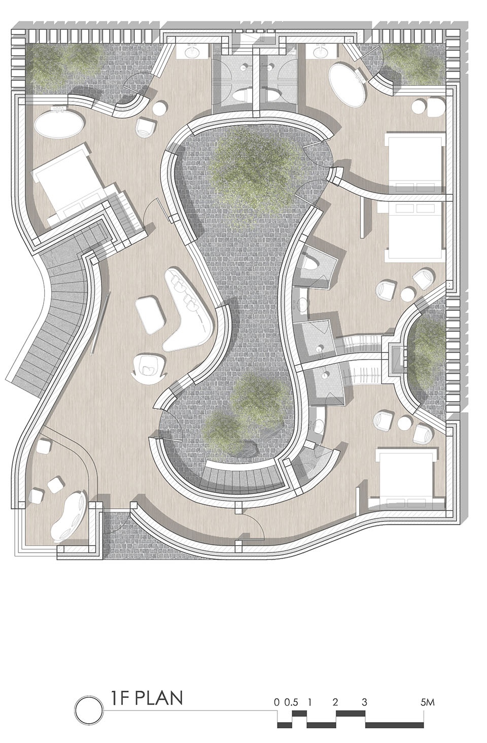 一层平面 gourd courtyard yuxian public welfare homestay by dplus studio