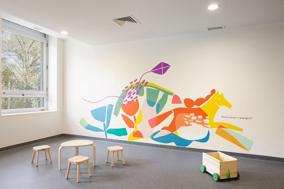 a colorful setting for the new pediatric ward of hos