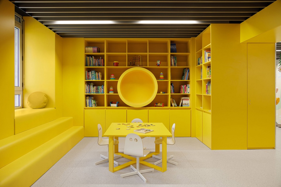 a colorful setting for the new pediatric ward of hos