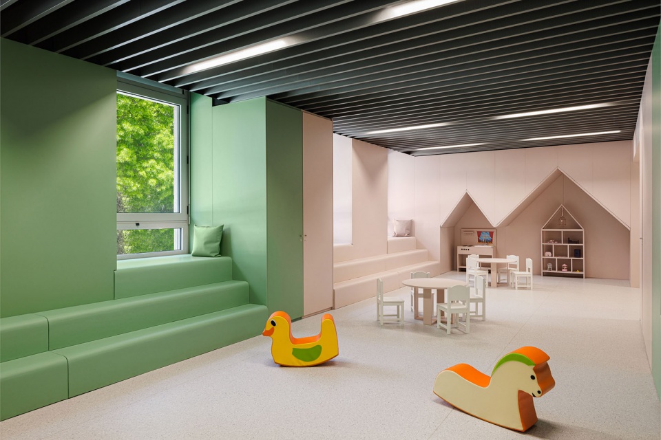 a colorful setting for the new pediatric ward of hos