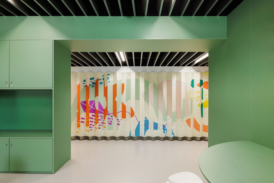 a colorful setting for the new pediatric ward of hos