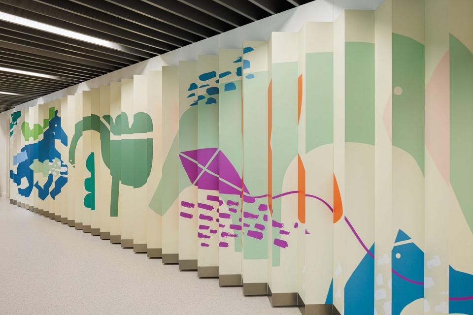 a colorful setting for the new pediatric ward of hos