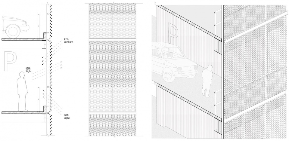 MAT 歌尔停车楼 张拉网的正反安装 parking box goer optics parking building by mat office