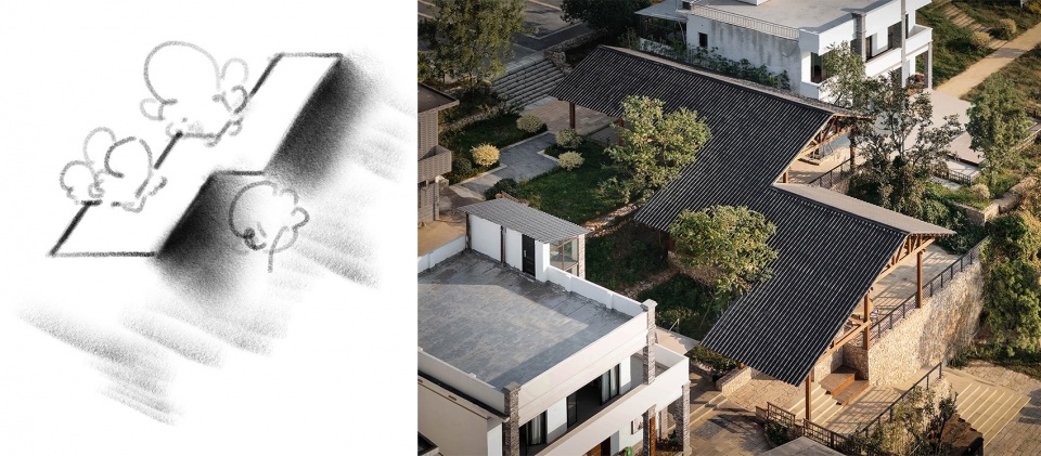 continuous roof wooden structure in dongyang by galaxy arch