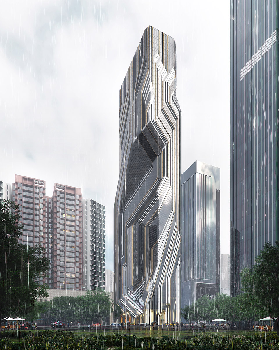 on site works at shenzhen institute of financial technology begin installing its sculptural facade