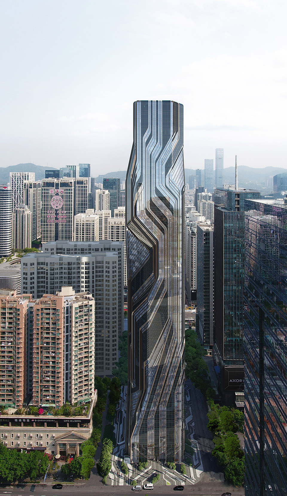 on site works at shenzhen institute of financial technology begin installing its sculptural facade