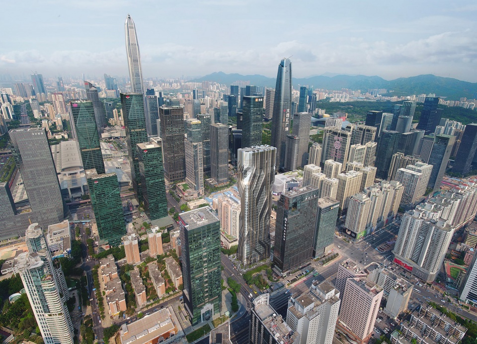 on site works at shenzhen institute of financial technology begin installing its sculptural facade