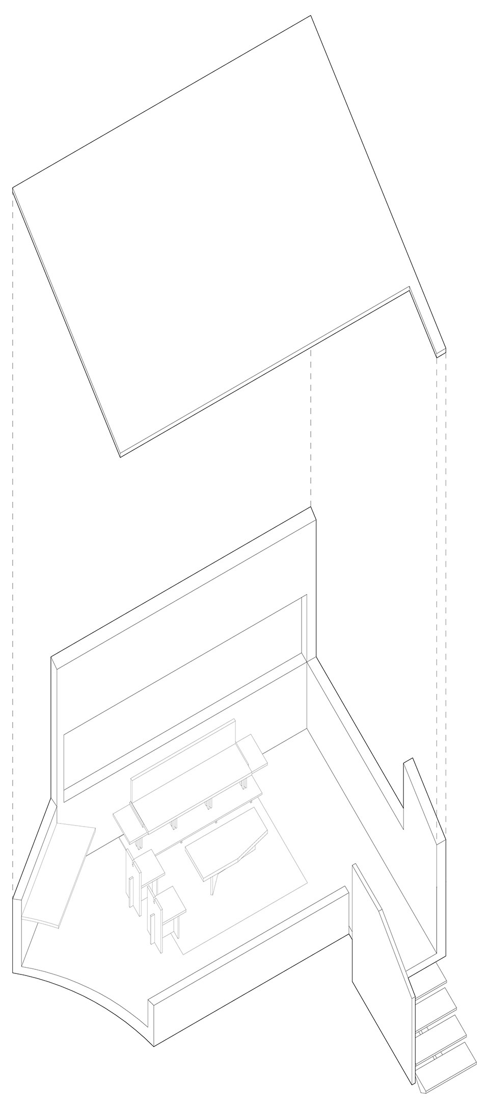 小屋轴侧图 Cottage Axonometric©衡建筑 moment boutique store