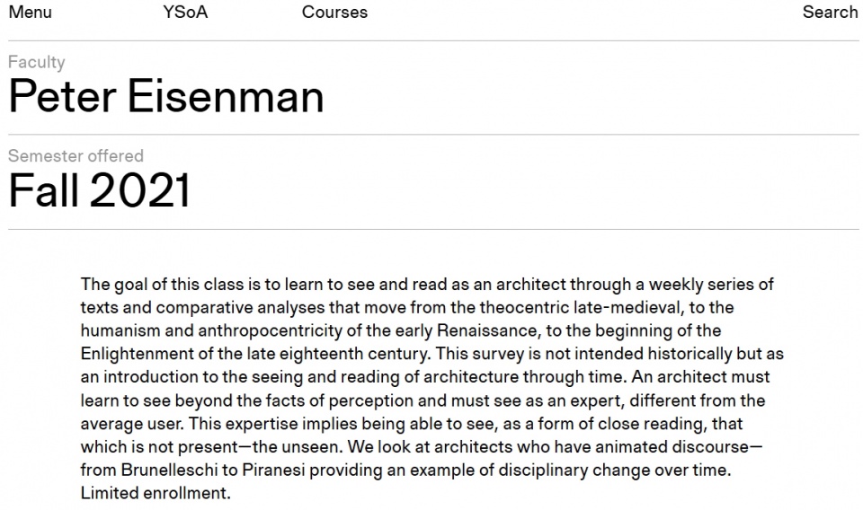 Yale Course Formal Analysis Peter Eisenman from Yale Website kre