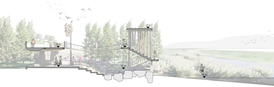 观鸟亭剖面 guitou town wetland park