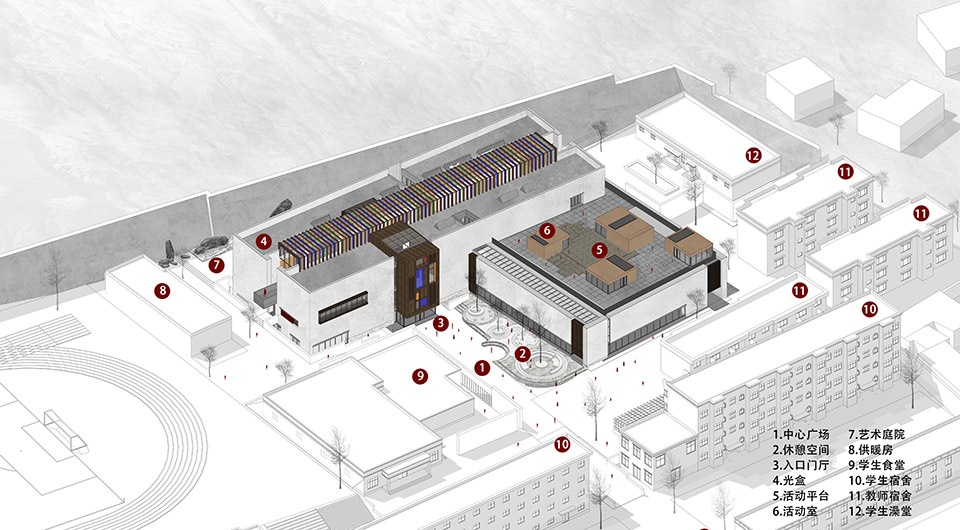 the multifunctional art center of lhozhag county middle school by shenzhen huahui design