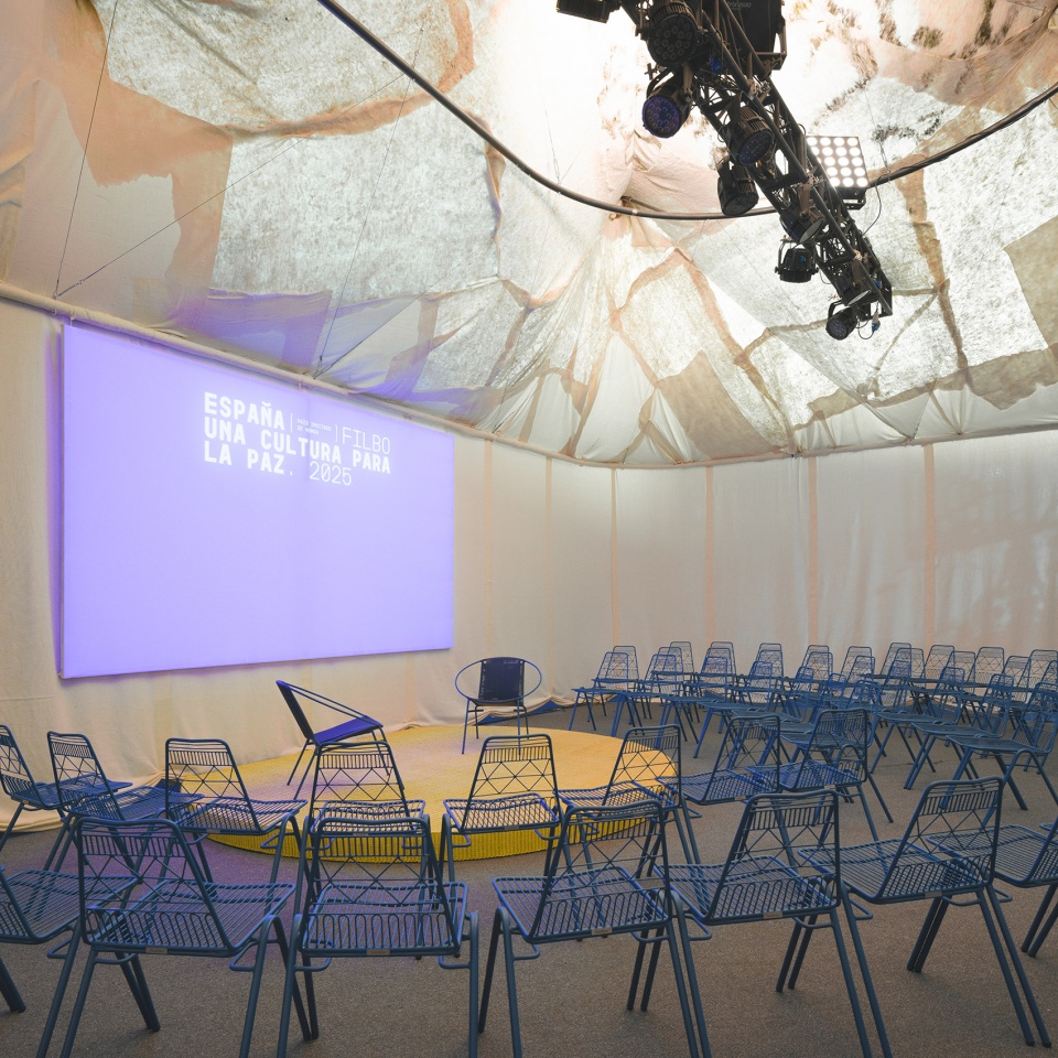 spanish pavilion bogota international book fair filbo 2025 by lluis alexandre casanovas blanco eeestudio paula chalkho rozenblum santiago...
