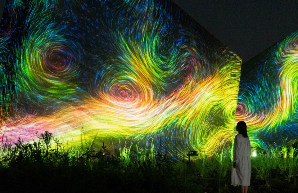 Sculptures of Dissipative Birds in the Wind by teamLab