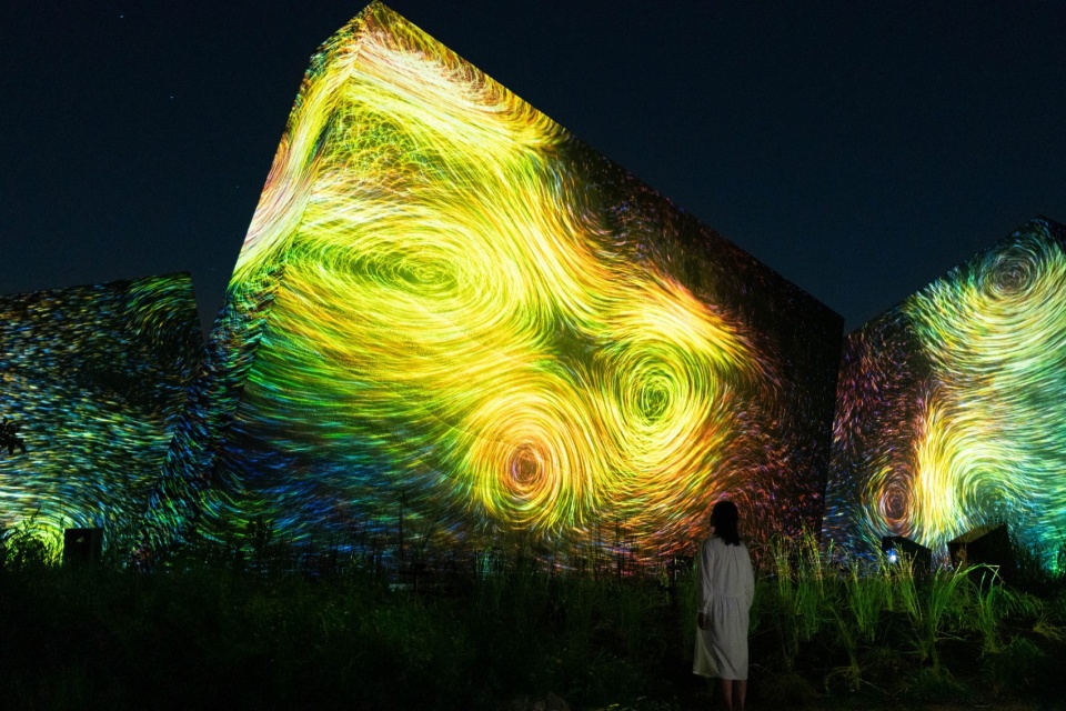 Sculptures of Dissipative Birds in the Wind by teamLab