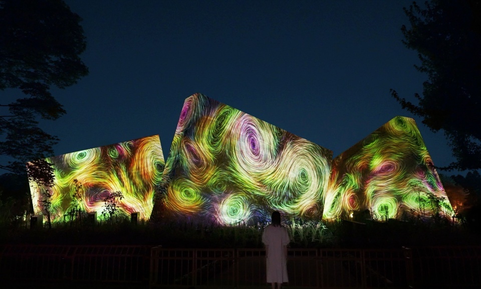Sculptures of Dissipative Birds in the Wind by teamLab