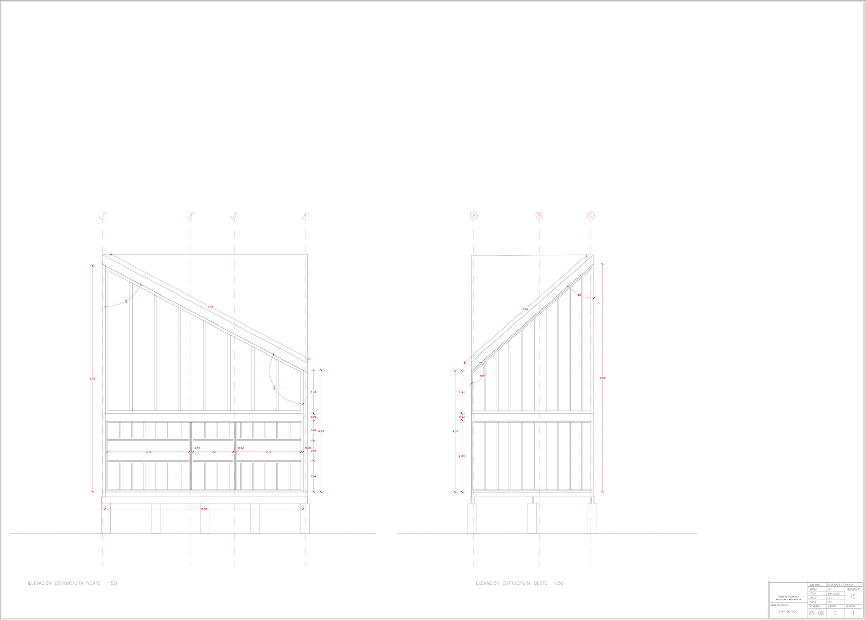 LAMINA 8 ELEVACIONES ESTRUCTURAS CASA CALFUCO 00 hds
