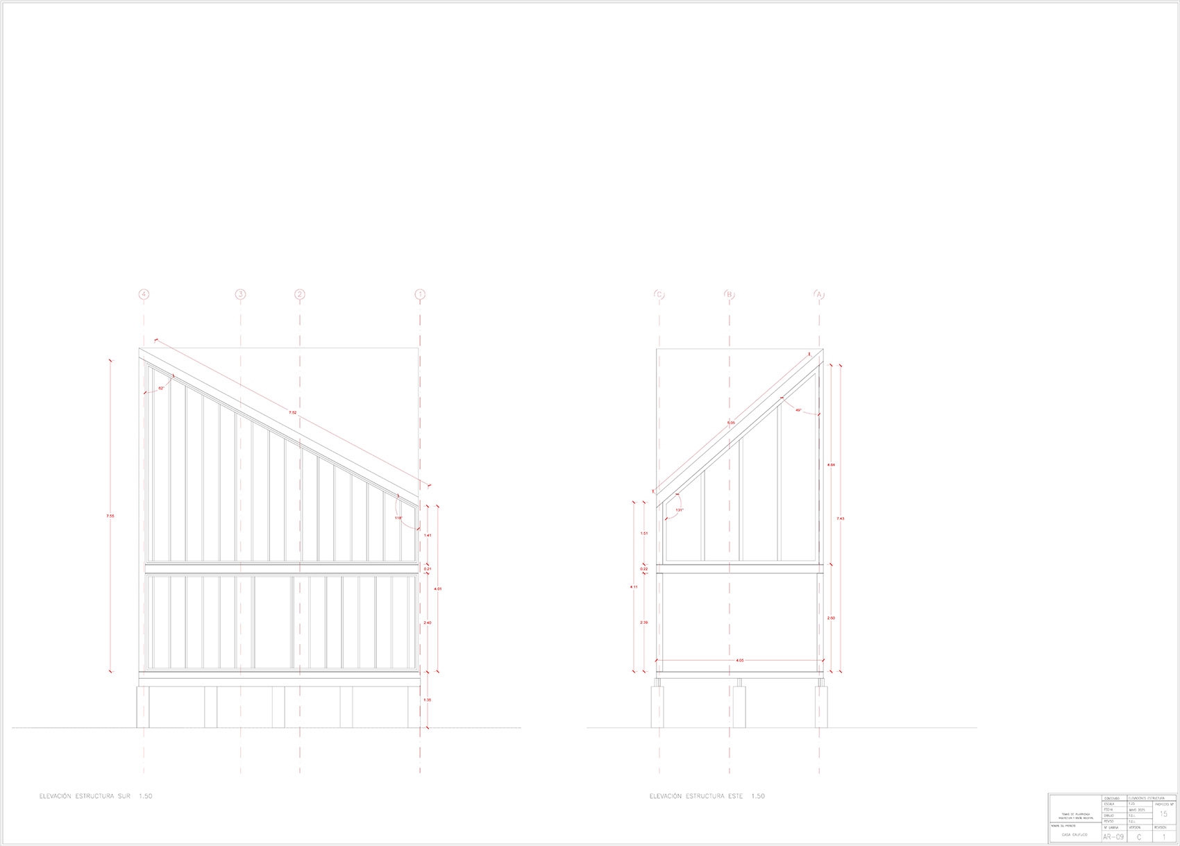 LAMINA 9 ELEVACIONES ESTRUCTURAS CASA CALFUCO 00 rs9