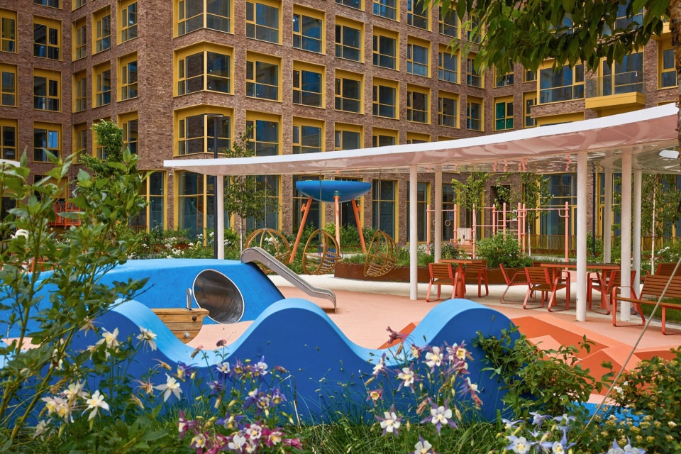 courtyard of wow residential complex by architectural bureau vesch