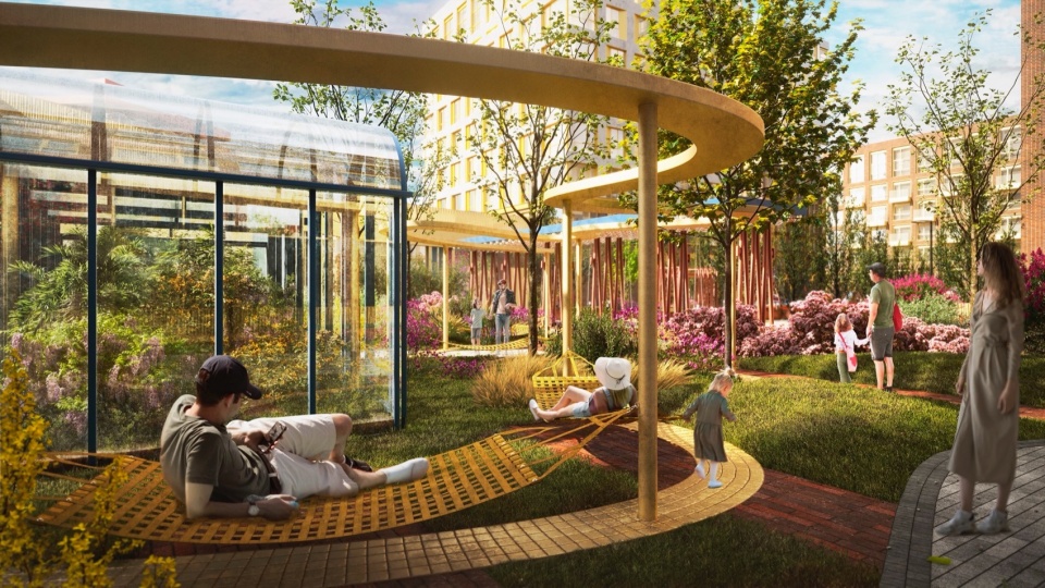 courtyard of wow residential complex by architectural bureau vesch