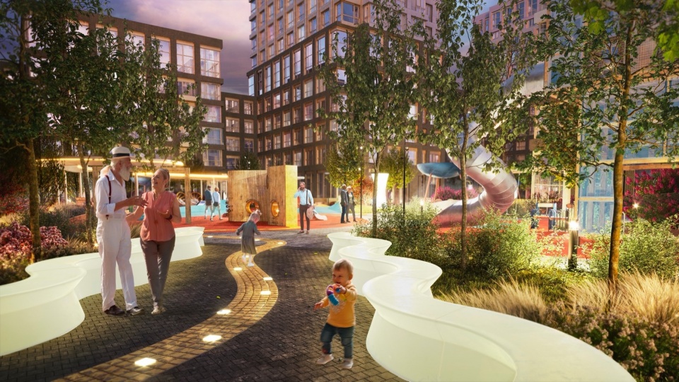 courtyard of wow residential complex by architectural bureau vesch