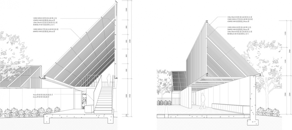 Twin Pavilion Section Perspectives